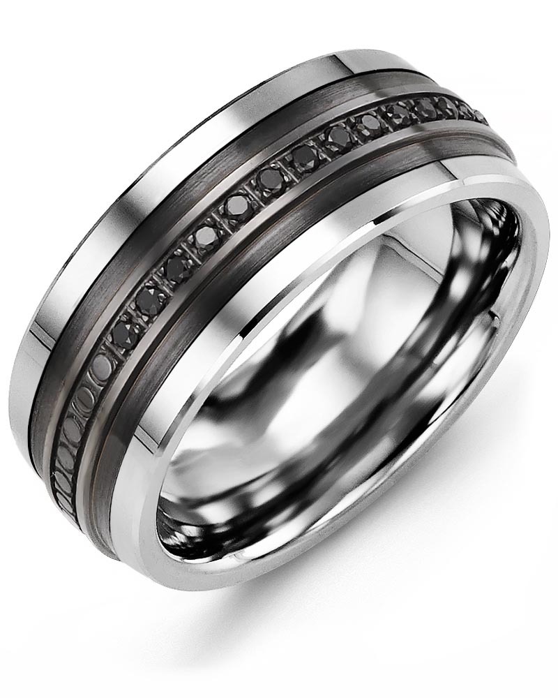 Men's & Women's Cobalt & Black Gold + 15 Black Diamonds 0.15ct Wedding Band