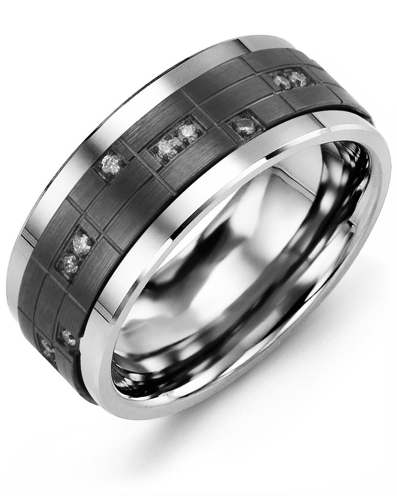 Men's & Women's Tungsten & Black Gold + 14 Diamonds 0.14ct Wedding Band from MADANI Rings. Wedding bands, fashion rings, promise rings, made of Tungsten, Ceramic, Cobalt, and Gold. View the collection at madanirings.com