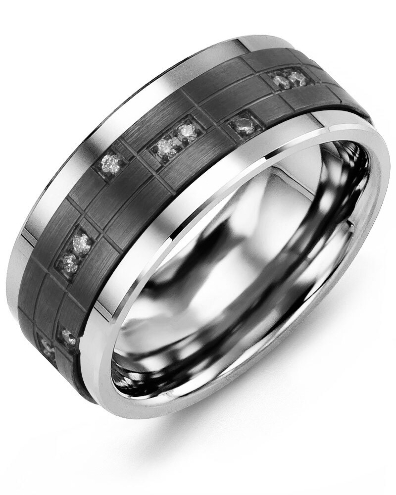 Men's & Women's Tungsten & Black Gold + 14 Diamonds 0.14ct Wedding Band from MADANI Rings. Wedding bands, fashion rings, promise rings, made of Tungsten, Ceramic, Cobalt, and Gold. View the collection at madanirings.com