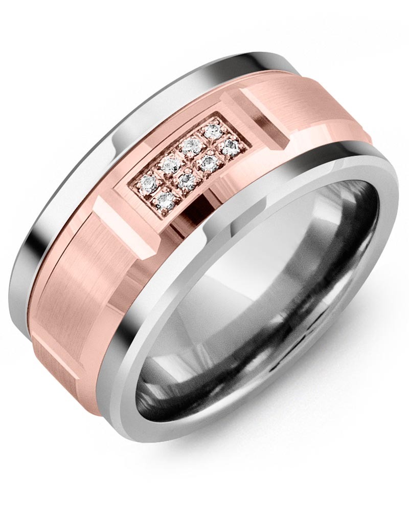 Men's & Women's Cobalt & Rose Gold + 8 Diamonds 0.08ct Wedding Band
