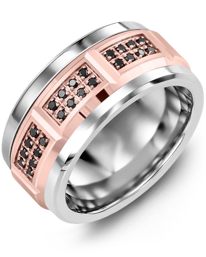 Men's & Women's Cobalt & Rose Gold + 24 Black Diamonds 0.24ct Wedding Band