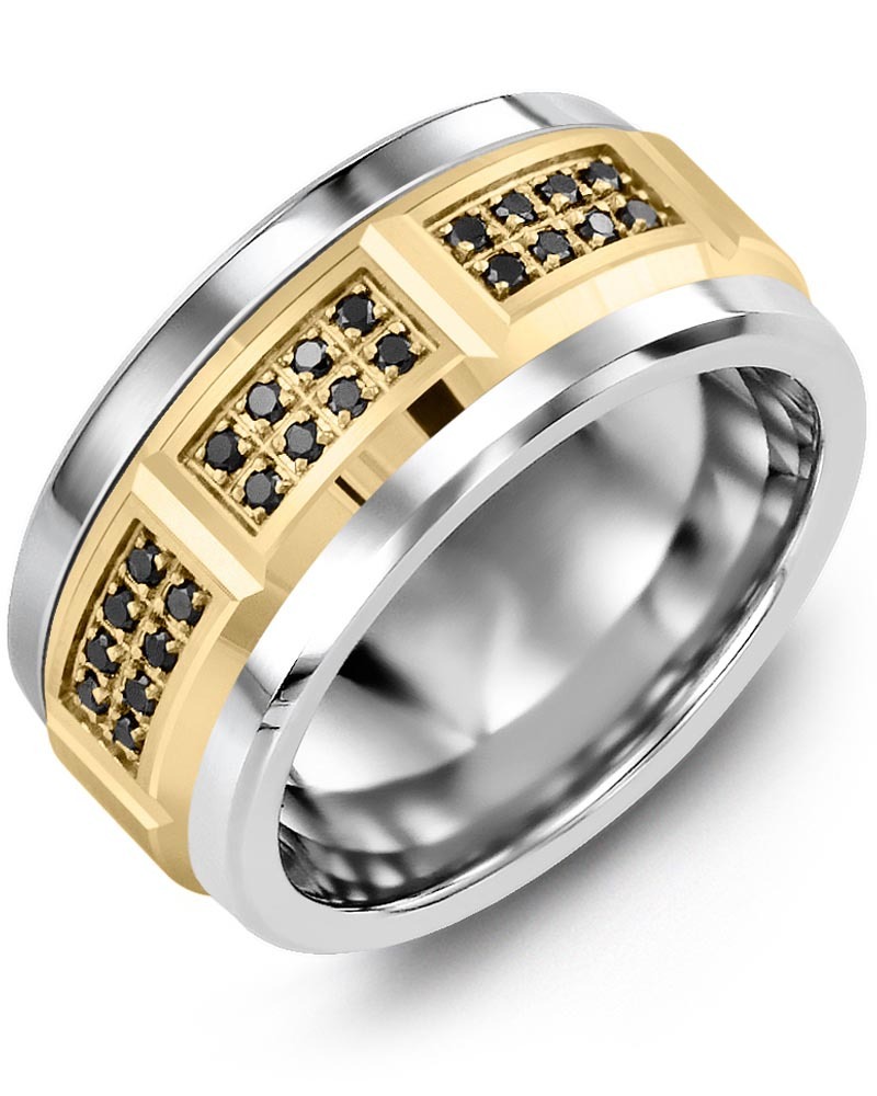 Men's & Women's Cobalt & Yellow Gold + 24 Black Diamonds 0.24ct Wedding Band