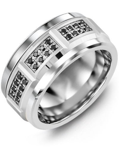 Men's Wide Beveled Black Diamonds Wedding Band in Tungsten White Gold ...