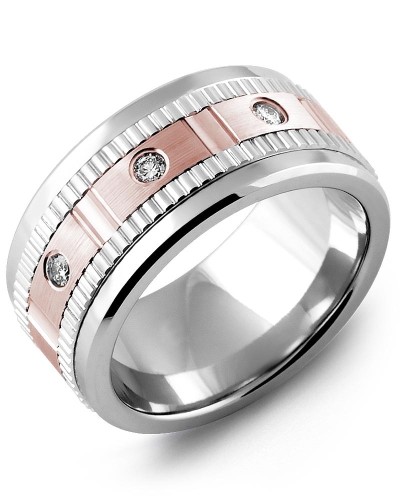 Men's & Women's Cobalt & White/Rose Gold + 3 Diamonds 0.15ct Wedding Band