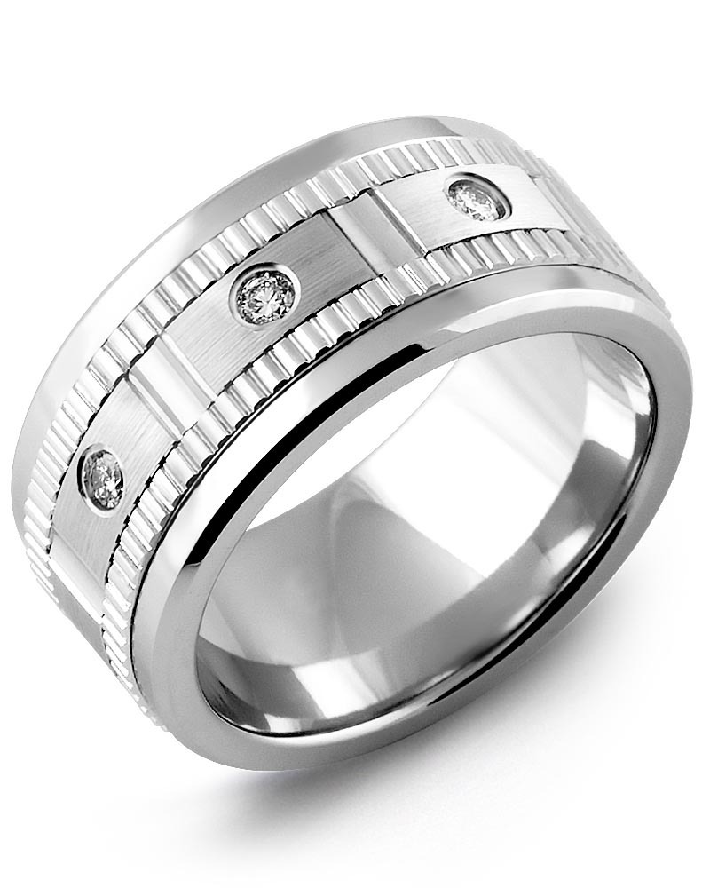 Men's & Women's Cobalt & White Gold + 3 Diamonds 0.15ct Wedding Band from MADANI Rings. Wedding bands, fashion rings, promise rings, made of Tungsten, Ceramic, Cobalt, and Gold. View the collection at madanirings.com