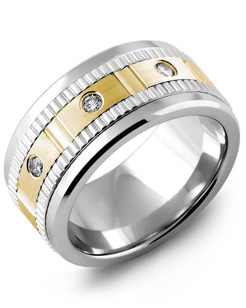 Men's & Women's Cobalt & White/Yellow Gold + 3 Diamonds 0.15ct Wedding Band
