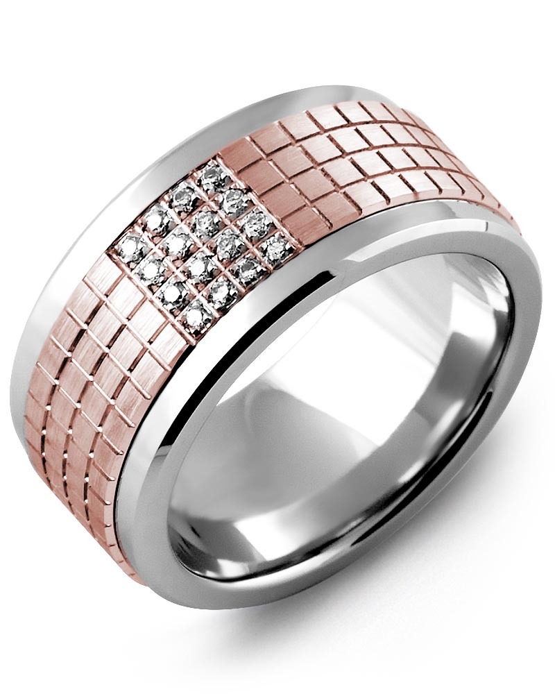 Men's & Women's Cobalt & Rose Gold + 16 Diamonds 0.16ct Wedding Band