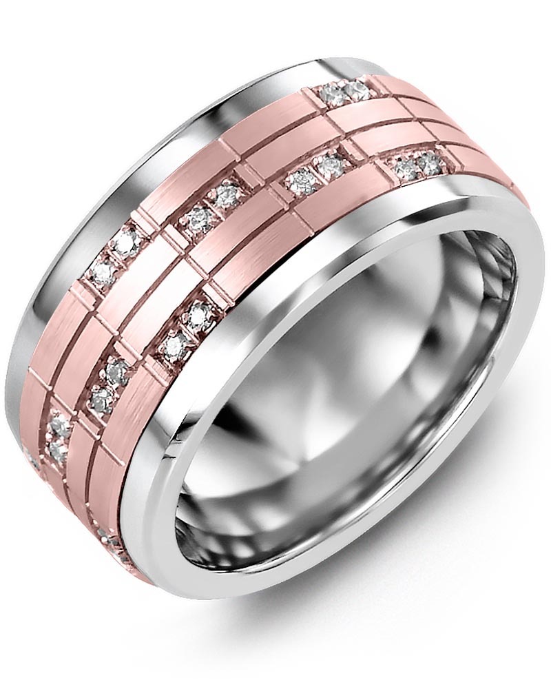 Men's & Women's Tungsten & Rose Gold + 20 Diamonds 0.20ct Wedding Band