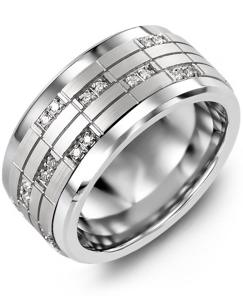 Men's & Women's Tungsten & White Gold + 20 Diamonds 0.20ct Wedding Band
