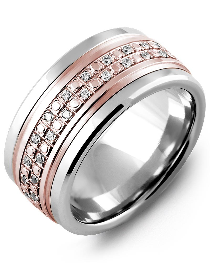 Men's & Women's Tungsten & Rose Gold + 42 Diamonds 0.42ct Wedding Band