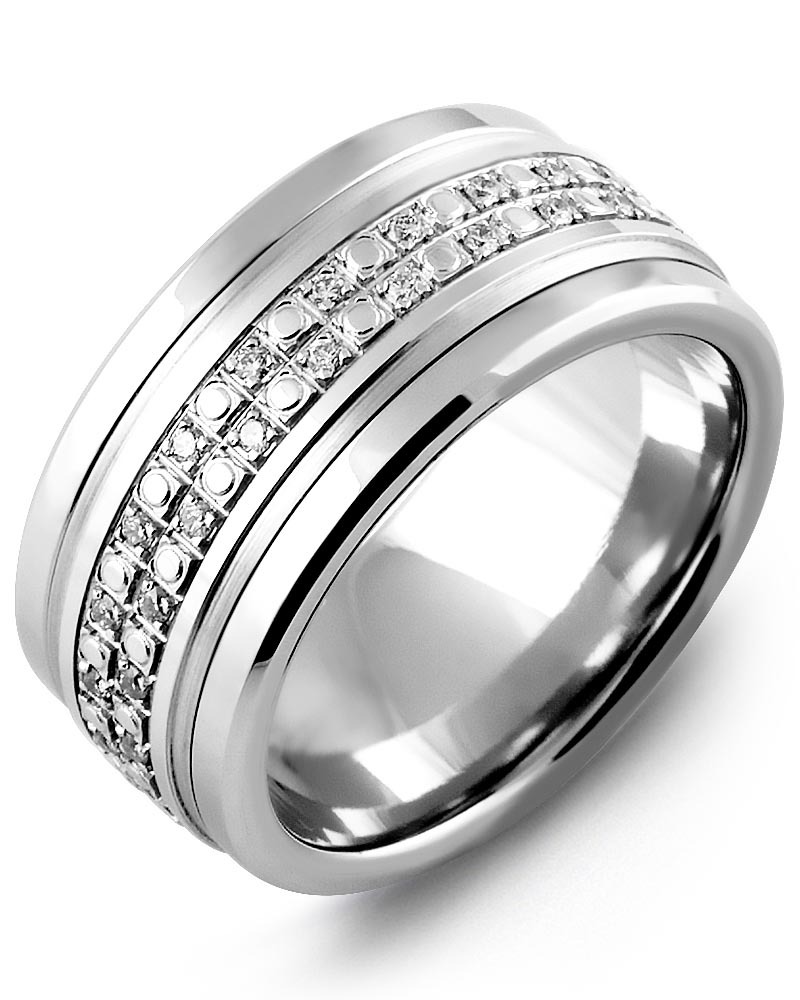 Men's & Women's Tungsten & White Gold + 42 Diamonds 0.42ct Wedding Band from MADANI Rings. Wedding bands, fashion rings, promise rings, made of Tungsten, Ceramic, Cobalt, and Gold. View the collection at madanirings.com