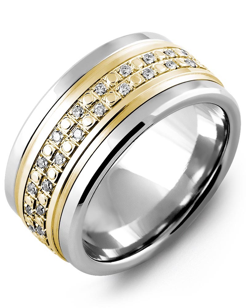 Men's & Women's Tungsten & Yellow Gold + 42 Diamonds 0.42ct Wedding Band