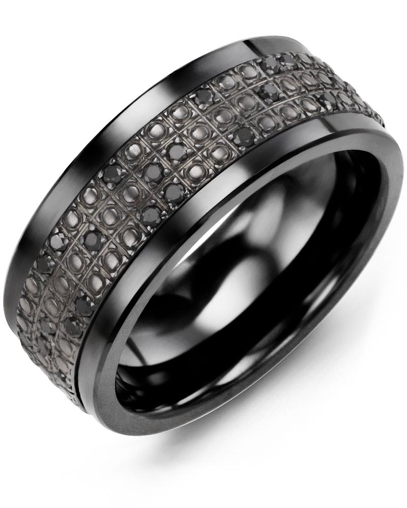Men's & Women's Black Ceramic & Black Gold + 20 Black Diamonds 0.20ct Wedding Band from MADANI Rings. Wedding bands, fashion rings, promise rings, made of Tungsten, Ceramic, Cobalt, and Gold. View the collection at madanirings.com