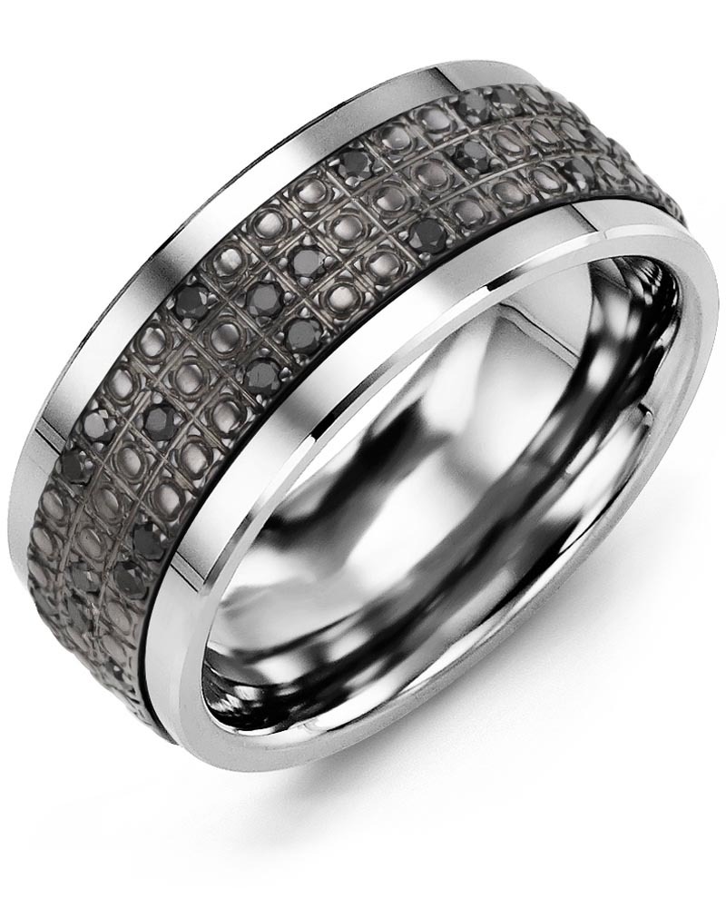 Men's & Women's Tungsten & Black Gold + 20 Black Diamonds 0.20ct Wedding Band