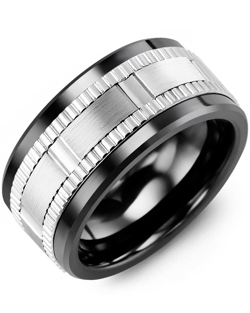 Men's & Women's Black Ceramic & White Gold Wedding Band