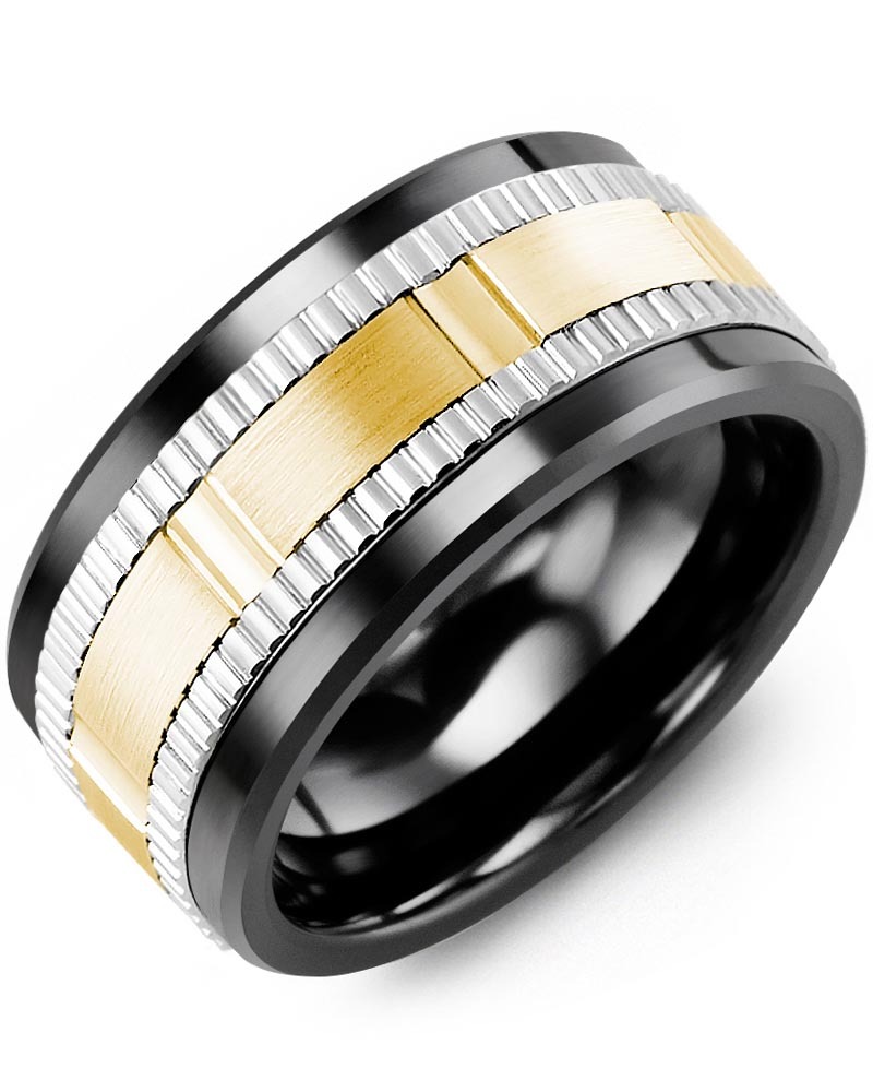 Men's & Women's Black Ceramic & White/Yellow Gold Wedding Band