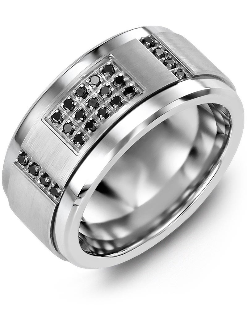 Men's & Women's Tungsten & White Gold + 31 Black Diamonds 0.31ct Wedding Band from MADANI Rings. Wedding bands, fashion rings, promise rings, made of Tungsten, Ceramic, Cobalt, and Gold. View the collection at madanirings.com