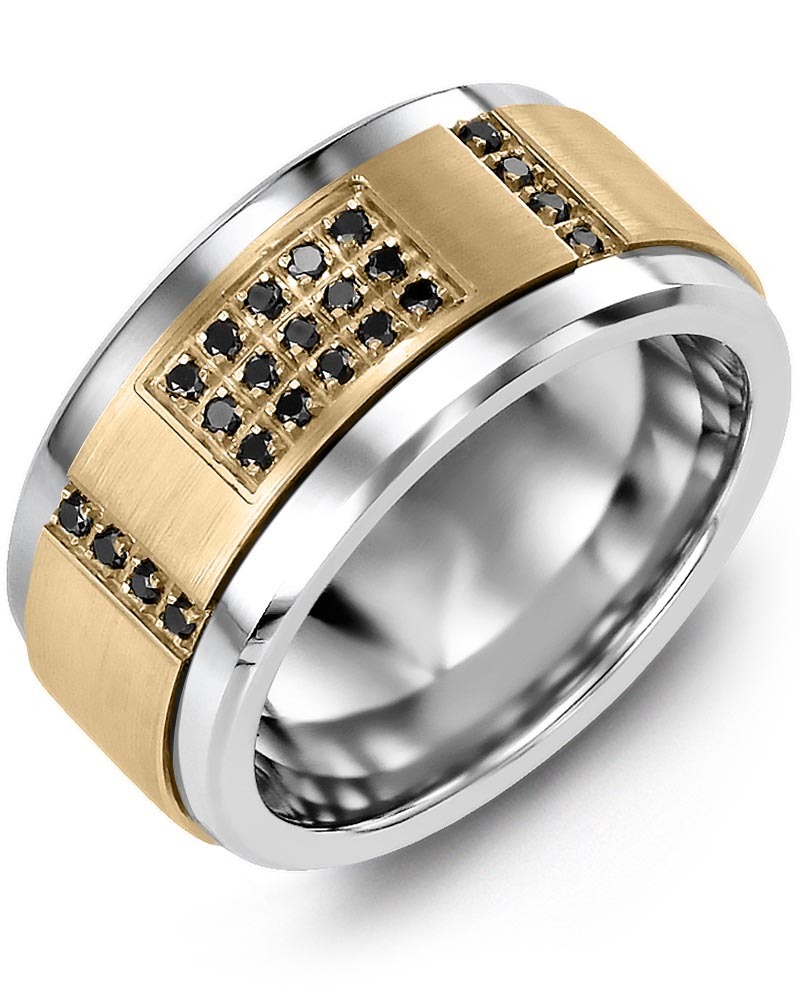 Men's & Women's Tungsten & Yellow Gold + 31 Black Diamonds 0.31ct Wedding Band