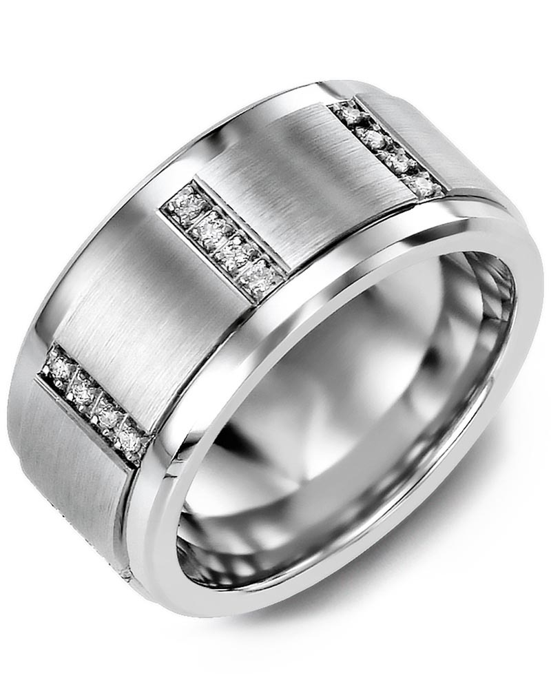 Men's & Women's Tungsten & White Gold + 12 Diamonds 0.12ct Wedding Band from MADANI Rings. Wedding bands, fashion rings, promise rings, made of Tungsten, Ceramic, Cobalt, and Gold. View the collection at madanirings.com