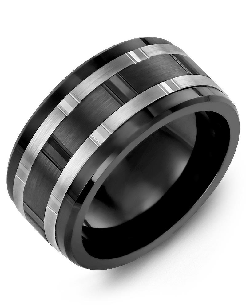 Men's & Women's Black Ceramic & White/Black Gold Wedding Band