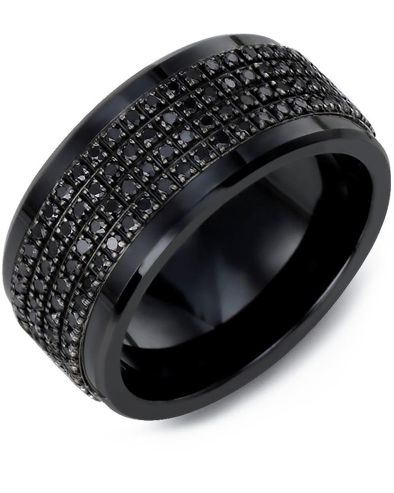 Men's & Women's Black Ceramic & Black Gold + 180 Black Diamonds 1.80ct Wedding Band from MADANI Rings. Wedding bands, fashion rings, promise rings, made of Tungsten, Ceramic, Cobalt, and Gold. View the collection at madanirings.com