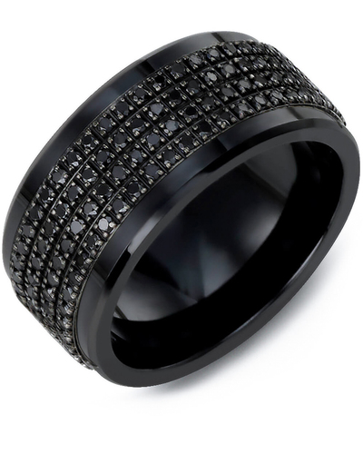 Men's & Women's Black Ceramic & Black Gold + 180 Black Diamonds 1.80ct Wedding Band