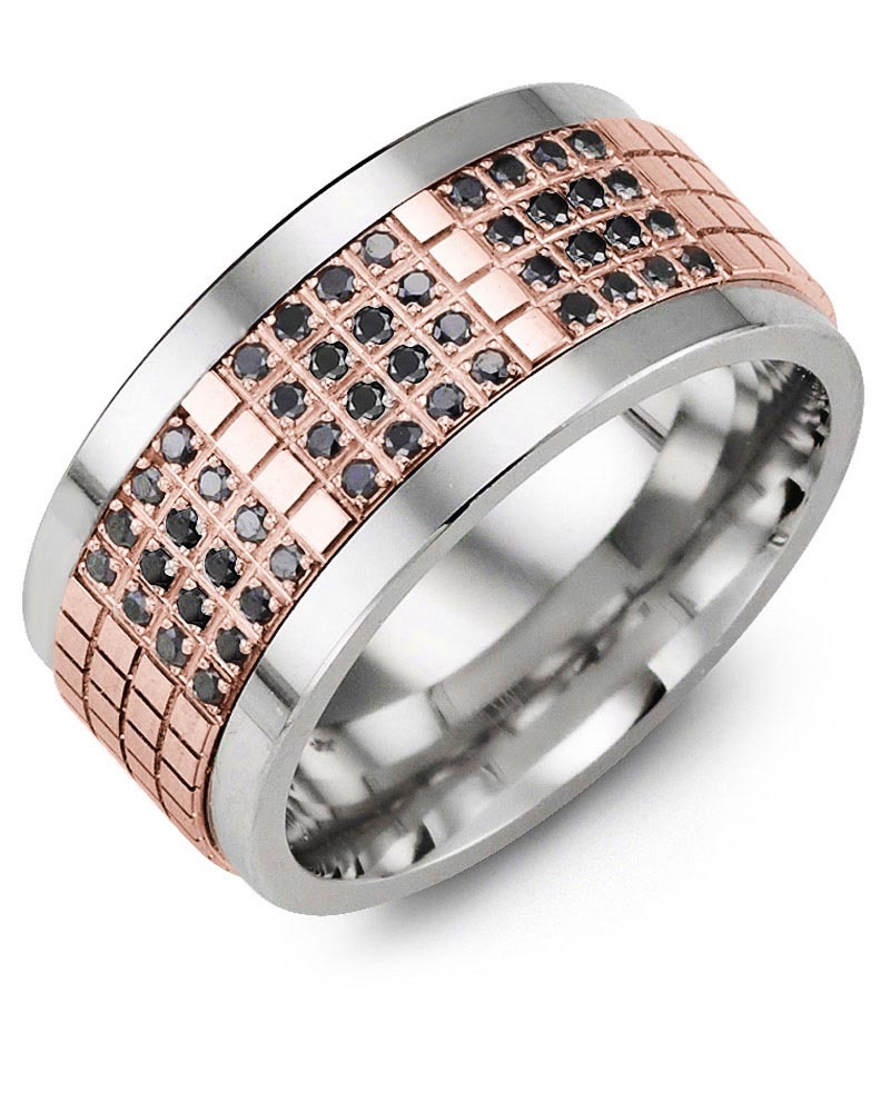 Men's & Women's Tungsten & Rose Gold + 48 Black Diamonds 0.48ct Wedding Band