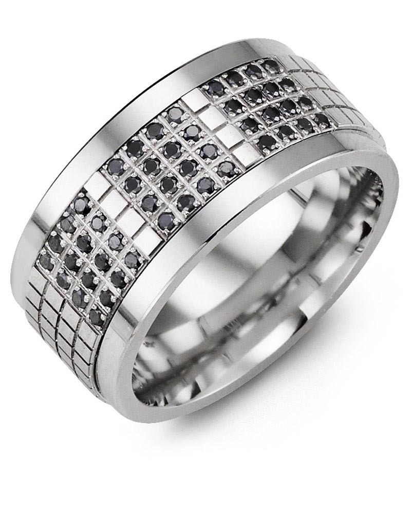 Men's & Women's Tungsten & White Gold + 48 Black Diamonds 0.48ct Wedding Band