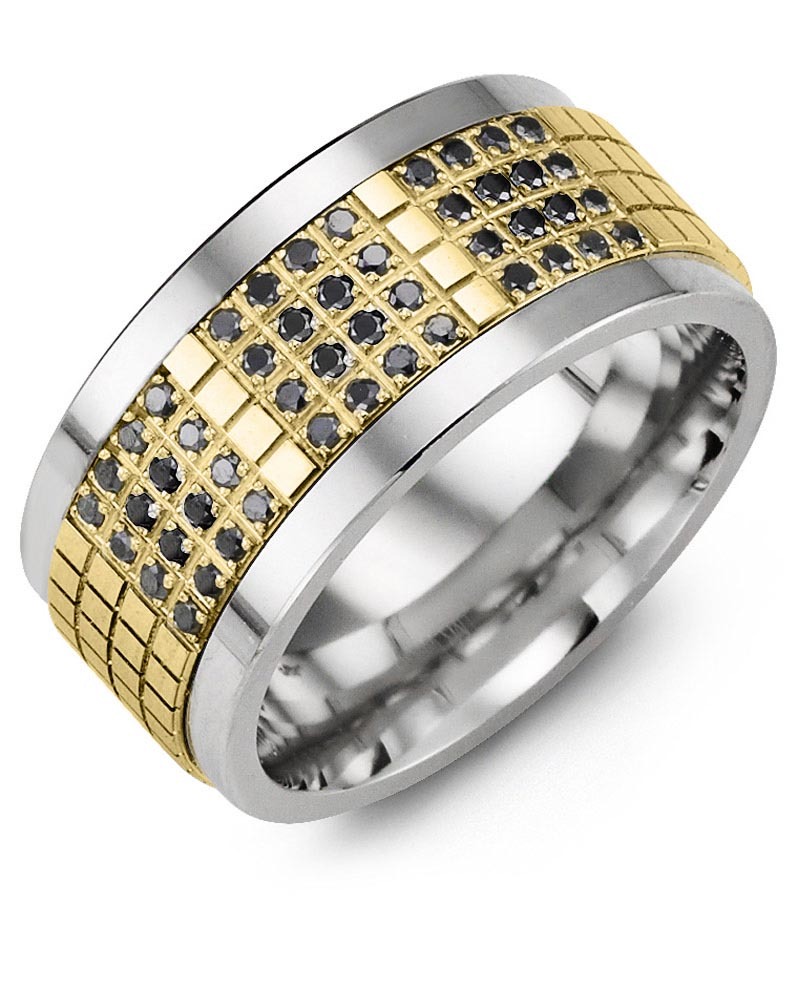 Men's & Women's Tungsten & Yellow Gold + 48 Black Diamonds 0.48ct Wedding Band