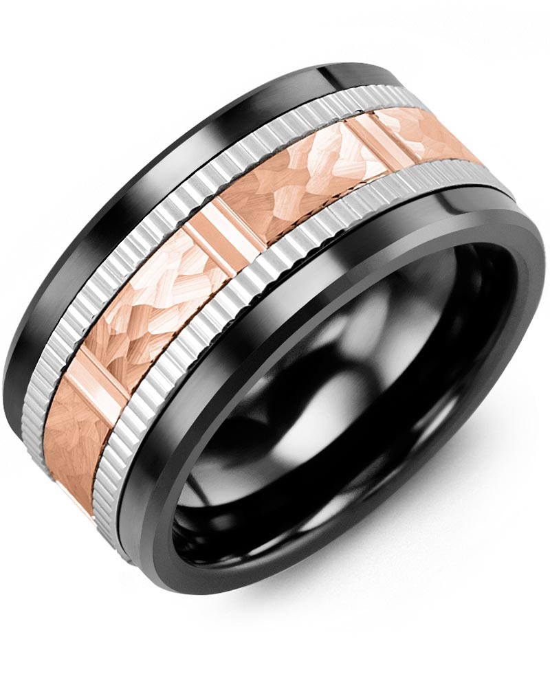 Men's & Women's Black Ceramic & White/Rose Gold Wedding Band