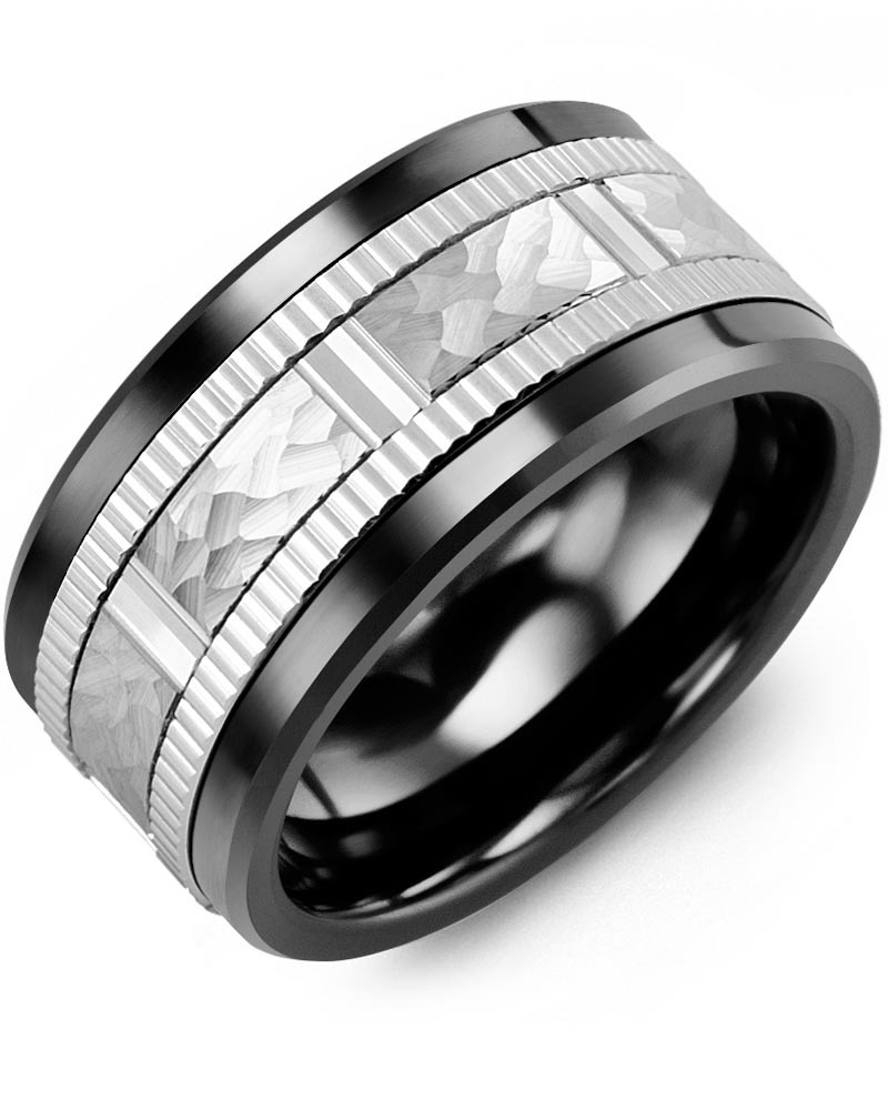 Men's & Women's Black Ceramic & White Gold Wedding Band