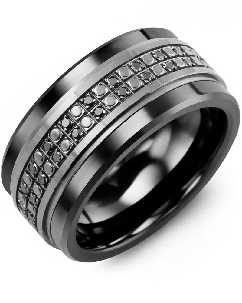 Men's & Women's Black Ceramic & Black Gold + 50 Black Diamonds 0.50ct Wedding Band from MADANI Rings. Wedding bands, fashion rings, promise rings, made of Tungsten, Ceramic, Cobalt, and Gold. View the collection at madanirings.com