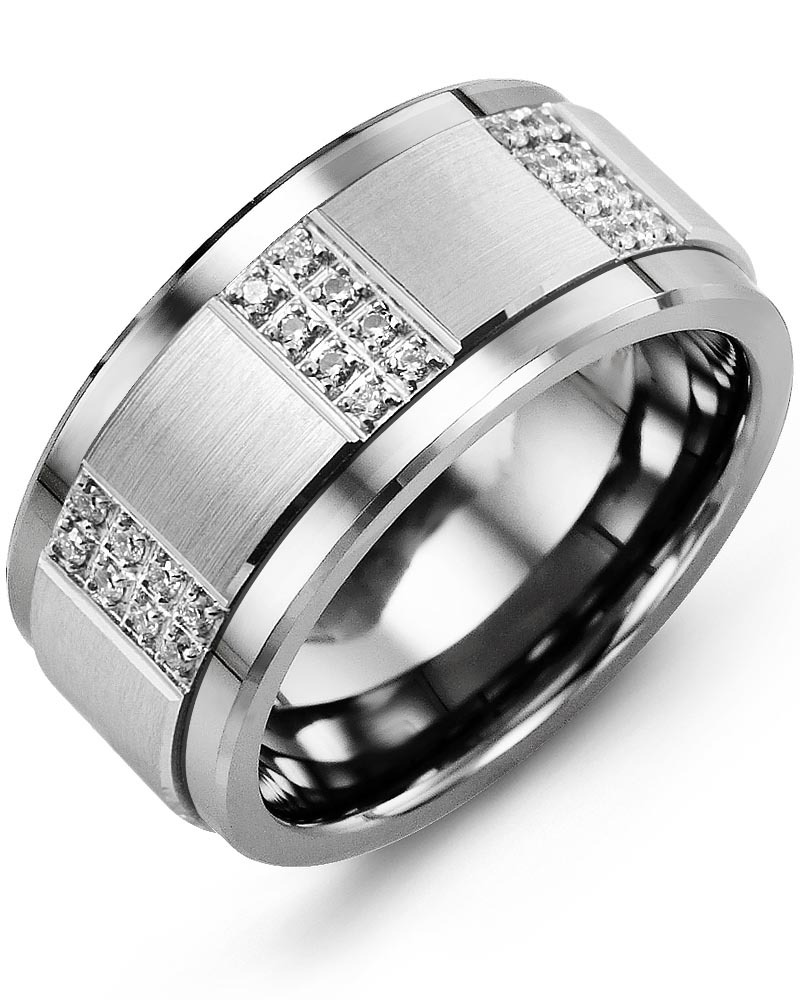 Men's & Women's Tungsten & White Gold + 24 Diamonds 0.24ct Wedding Band from MADANI Rings. Wedding bands, fashion rings, promise rings, made of Tungsten, Ceramic, Cobalt, and Gold. View the collection at madanirings.com