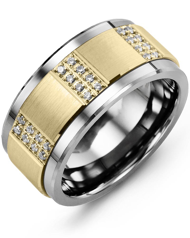 Men's & Women's Tungsten & Yellow Gold + 24 Diamonds 0.24ct Wedding Band