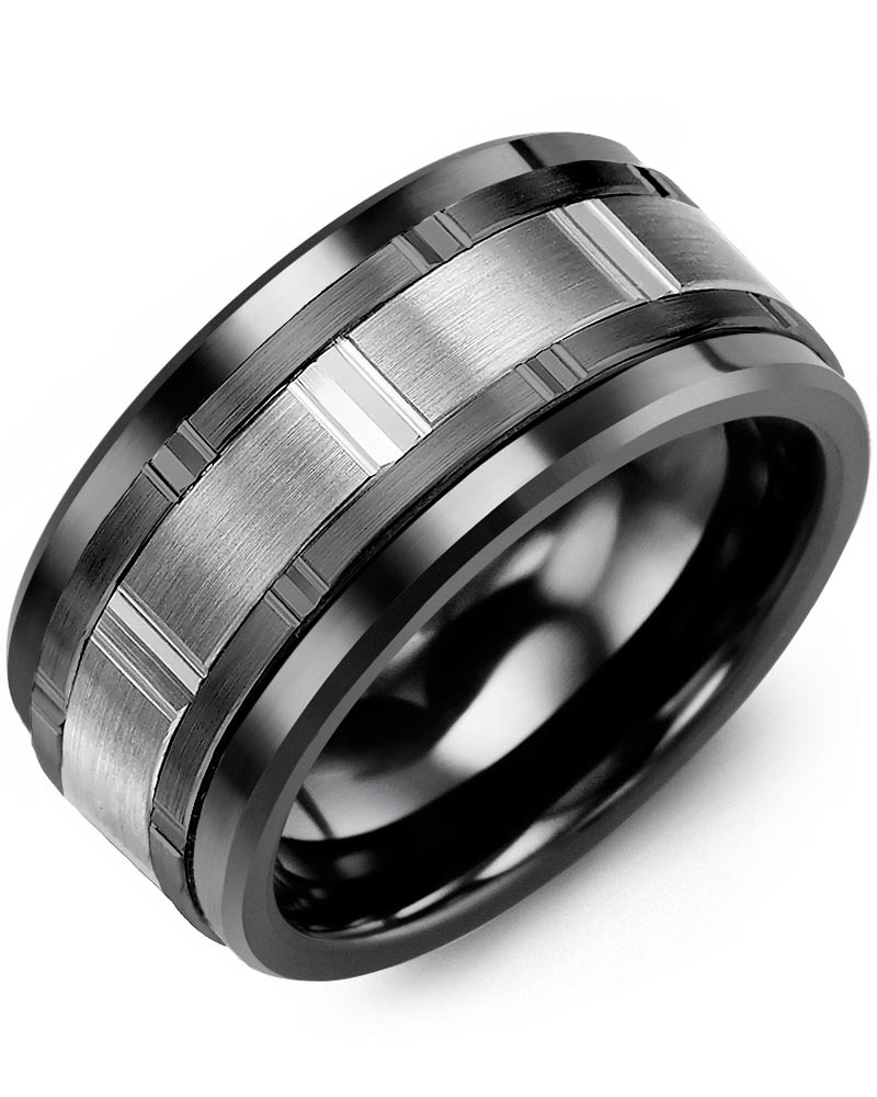 Men's & Women's Black Ceramic & White/Black Gold Wedding Band
