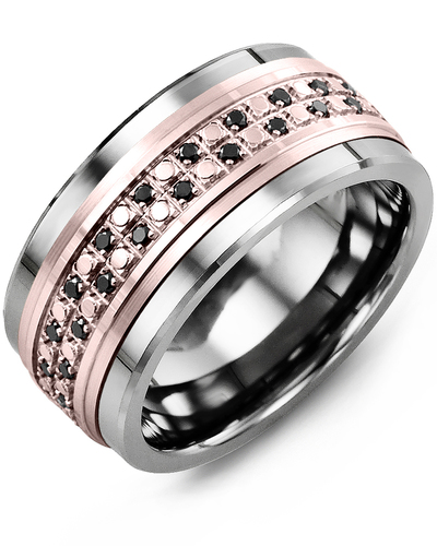 Men's & Women's Cobalt & Rose Gold + 44 Black Diamonds 0.44ct Wedding Band