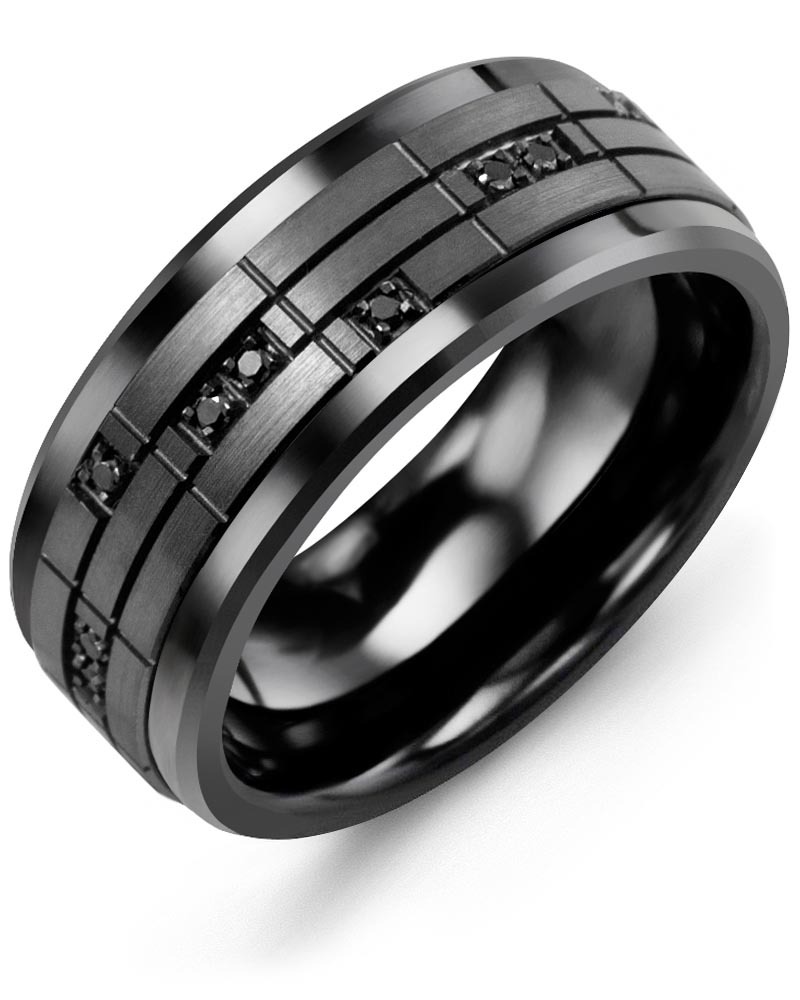 Men's & Women's Black Ceramic & Black Gold + 14 Black Diamonds 0.14ct Wedding Band from MADANI Rings. Wedding bands, fashion rings, promise rings, made of Tungsten, Ceramic, Cobalt, and Gold. View the collection at madanirings.com