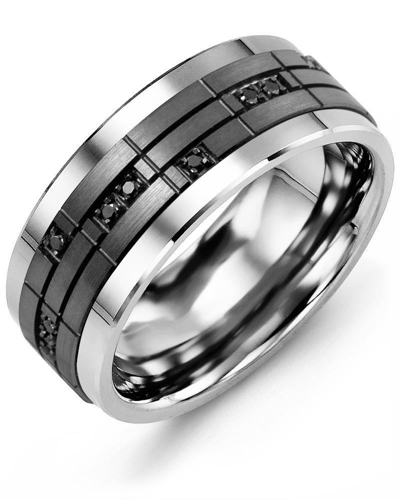 Men's & Women's Cobalt & Black Gold + 14 Black Diamonds 0.14ct Wedding Band