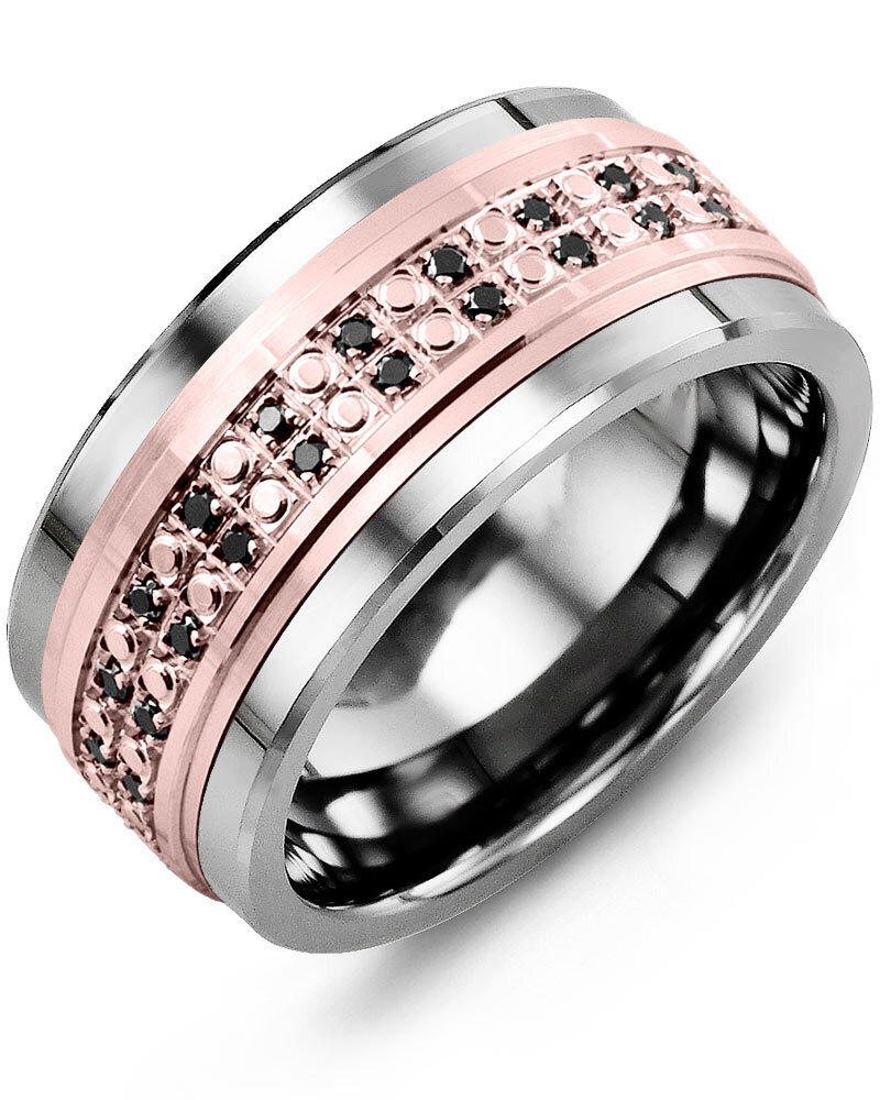 Men's & Women's Tungsten & Rose Gold + 50 Black Diamonds 0.50ct Wedding Band
