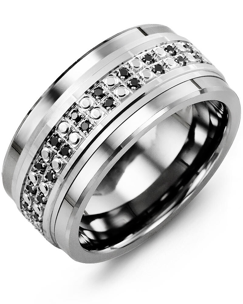 Men's & Women's Tungsten & White Gold + 50 Black Diamonds 0.50ct Wedding Band