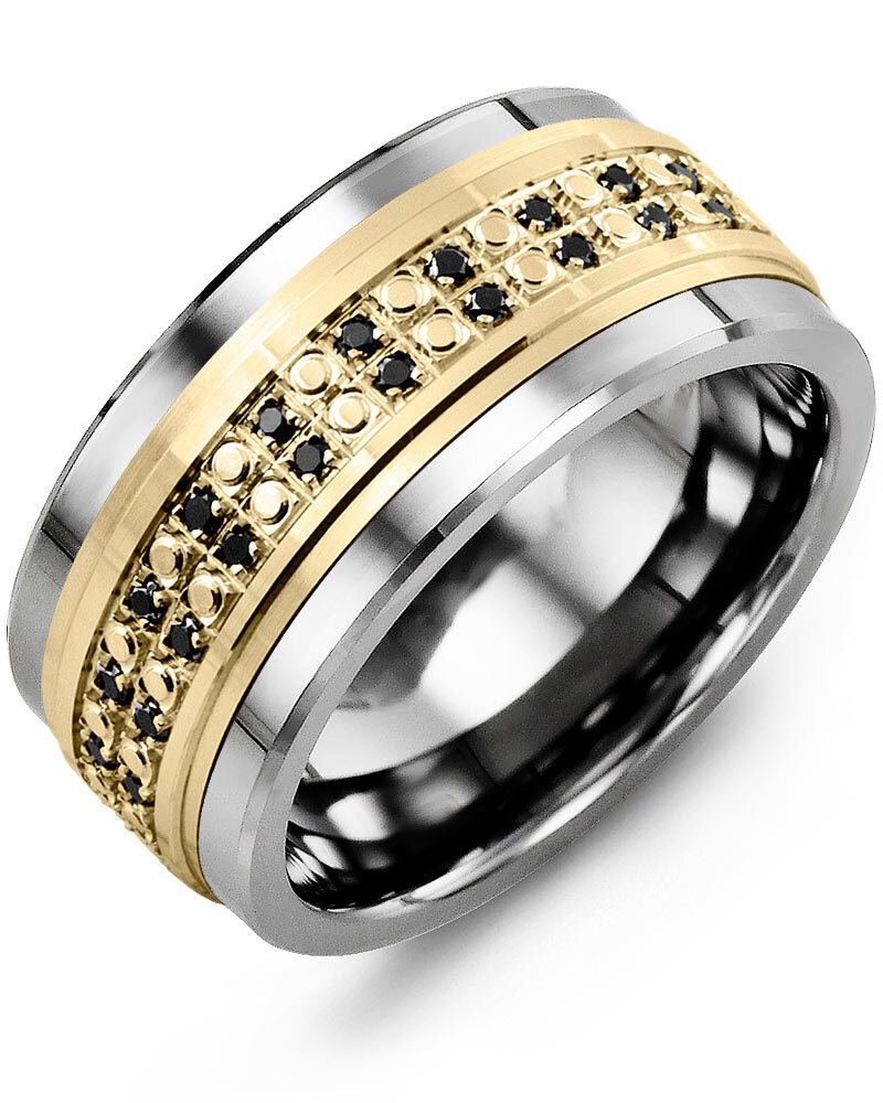 Men's & Women's Tungsten & Yellow Gold + 50 Black Diamonds 0.50ct Wedding Band
