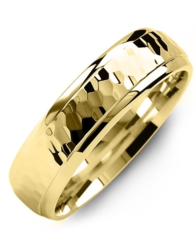 Grooved Ring with Diamonds in Yellow Gold & Yellow Gold