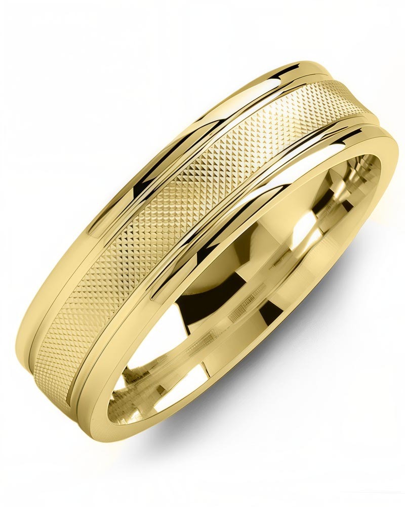Men's & Women's Yellow Gold & Yellow Gold Wedding Band from MADANI Rings. Wedding bands, fashion rings, promise rings, made of Tungsten, Ceramic, Cobalt, and Gold. View the collection at madanirings.com