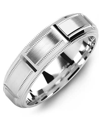 Grooved Ring with Diamonds in White Gold