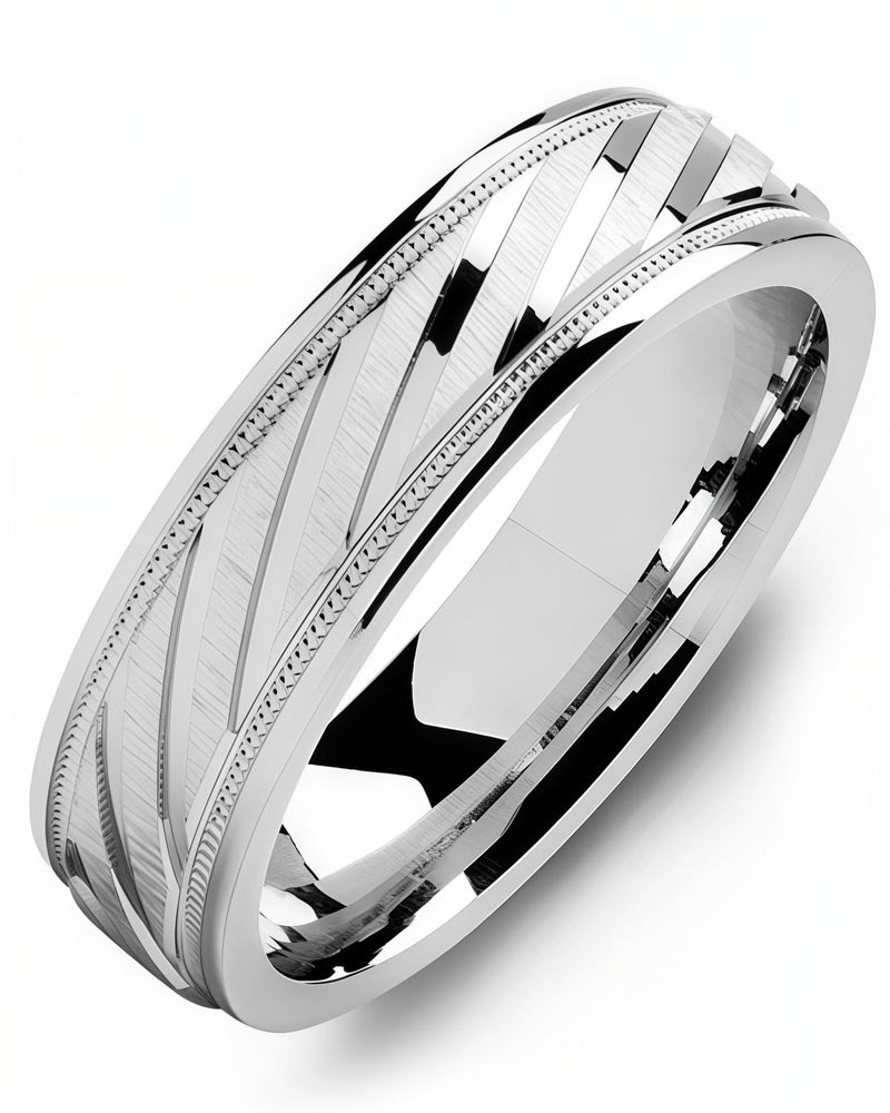 Men's & Women's White Gold Wedding Band from MADANI Rings. Wedding bands, fashion rings, promise rings, made of Tungsten, Ceramic, Cobalt, and Gold. View the collection at madanirings.com