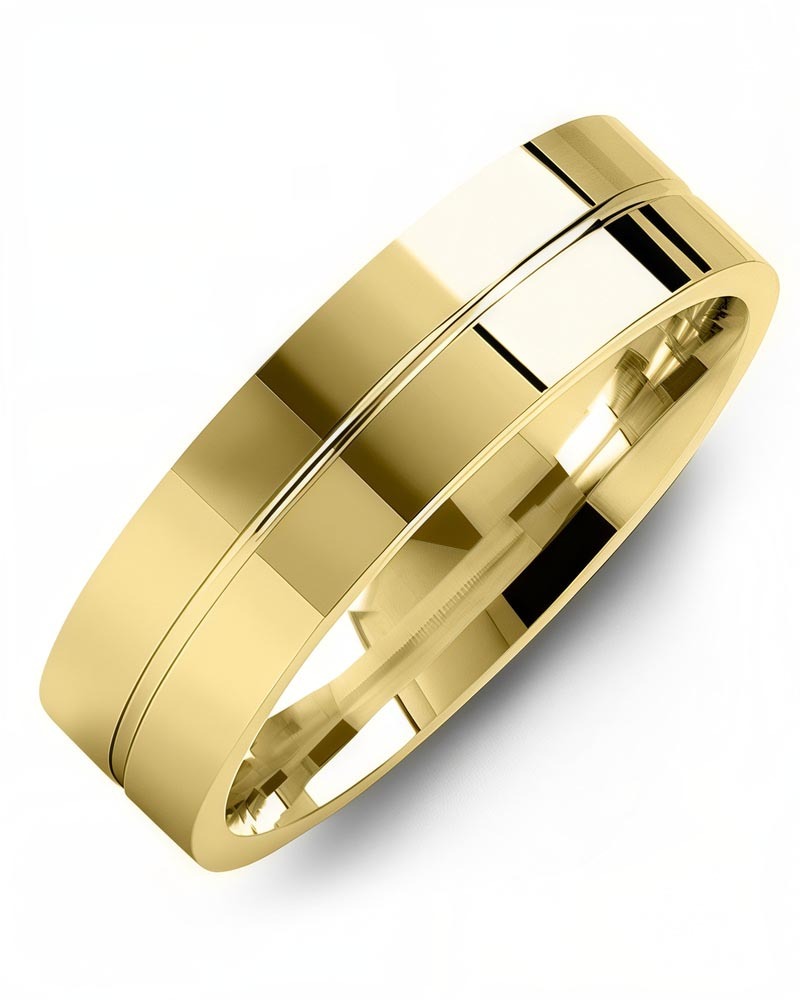 Men's & Women's Yellow Gold Wedding Band from MADANI Rings. Wedding bands, fashion rings, promise rings, made of Tungsten, Ceramic, Cobalt, and Gold. View the collection at madanirings.com