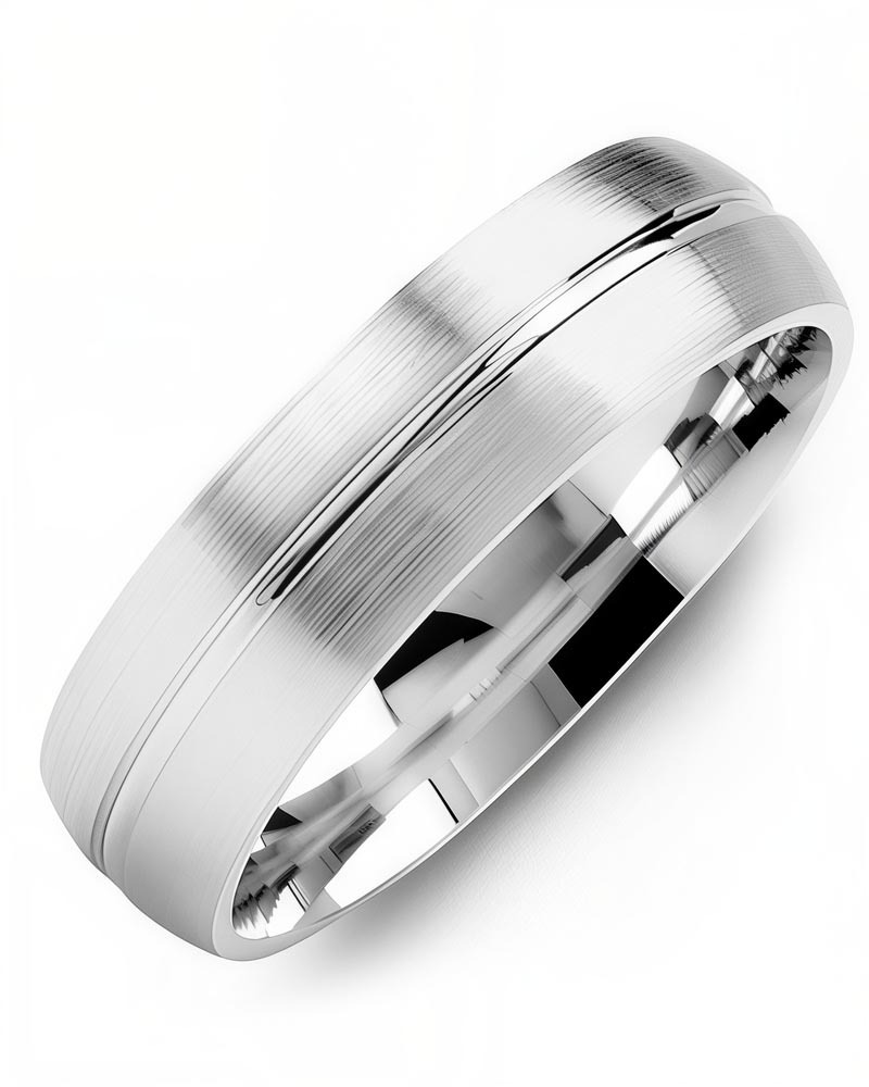 Men's & Women's White Gold Wedding Band from MADANI Rings. Wedding bands, fashion rings, promise rings, made of Tungsten, Ceramic, Cobalt, and Gold. View the collection at madanirings.com