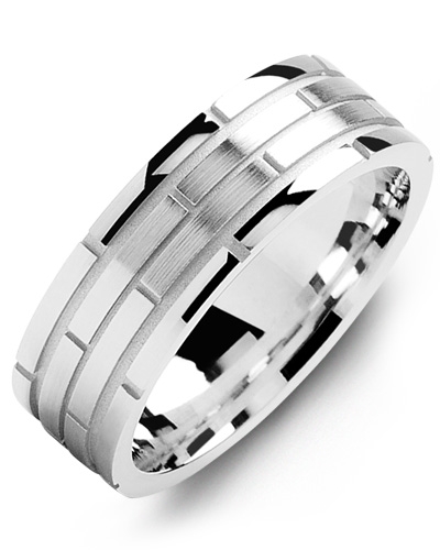 Titanium Diamond Wedding Ring Brick Style 7mm Band 