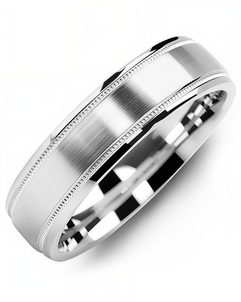 Men's & Women's White Gold & White Gold Wedding Band from MADANI Rings. Wedding bands, fashion rings, promise rings, made of Tungsten, Ceramic, Cobalt, and Gold. View the collection at madanirings.com