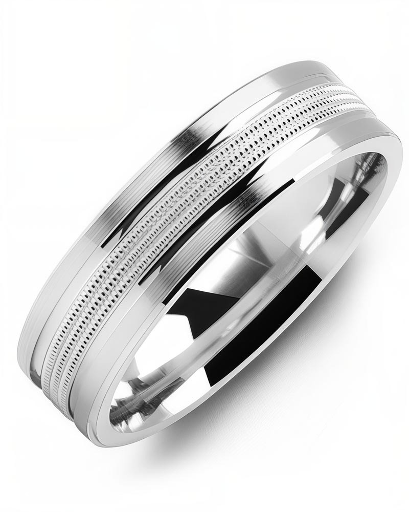 Men's & Women's White Gold Wedding Band from MADANI Rings. Wedding bands, fashion rings, promise rings, made of Tungsten, Ceramic, Cobalt, and Gold. View the collection at madanirings.com